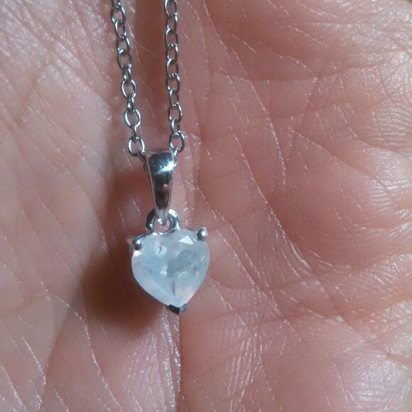 Moon Glow Moonstone Sterling Silver Heart Pendant Stainless Steel Necklace - Picture 3 of 12